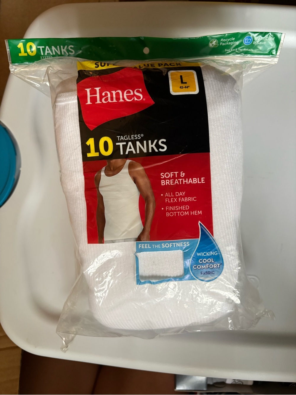 Hanes White 10-Pack Tagless Tank Undershirts - Large